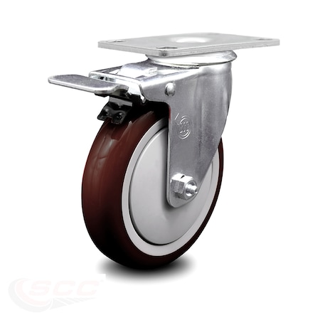 Service Caster 5 Inch Maroon Polyurethane Wheel Swivel Top Plate Caster with Total Lock Brake SCC-TTL20S514-PPUB-MRN